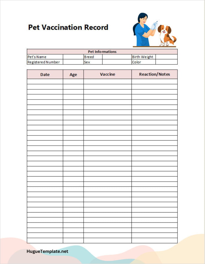 Printable Pet Vaccination Record Template