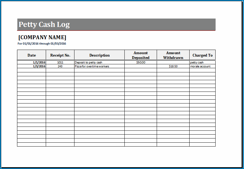 Petty Cash Log Template Example