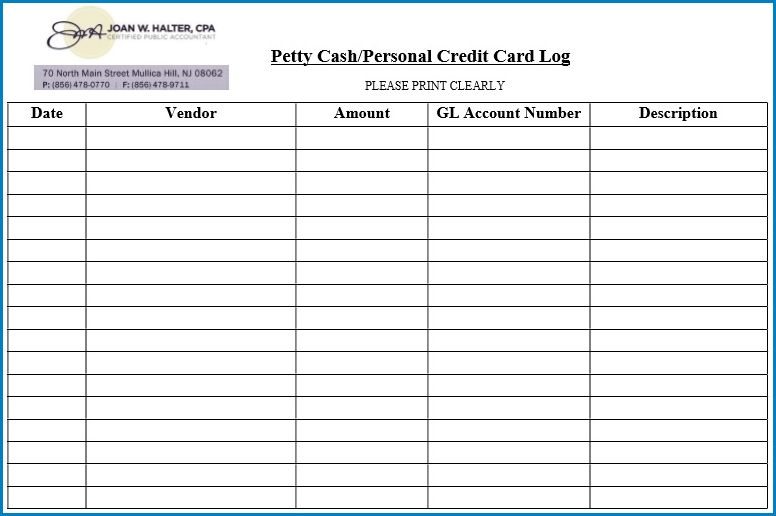 Petty Cash Log Template Sample