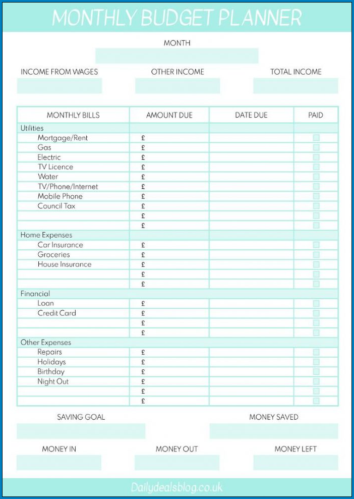 Sample of Budget Planner Template