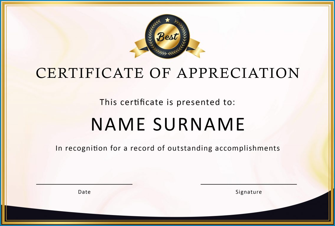 Sample of Certificate Of Appreciation Template