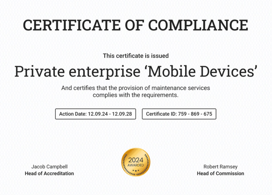 Sample of Certificate of Compliance Template