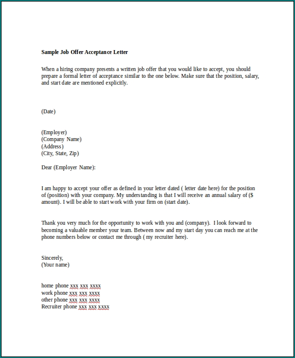 Sample of Job Offer Letter Template