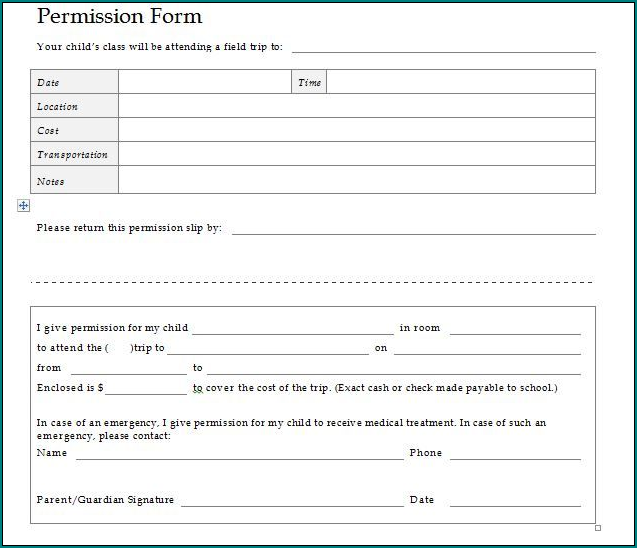 Sample of Permission Slip For School Trip