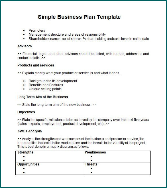 Sample of Simple Business Plan Template