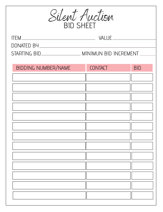 Silent Auction Template Example