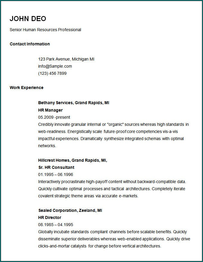 Simple Resume Template Sample