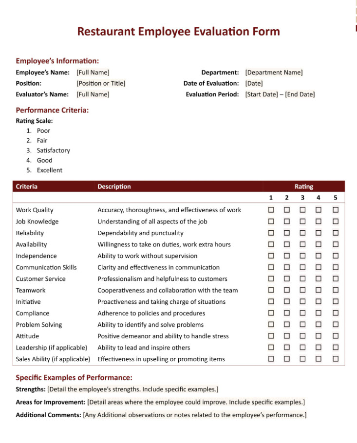 Staff Evaluation Form Sample