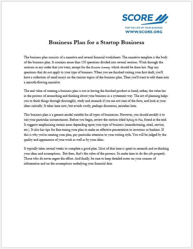 Startup Business Plan Template