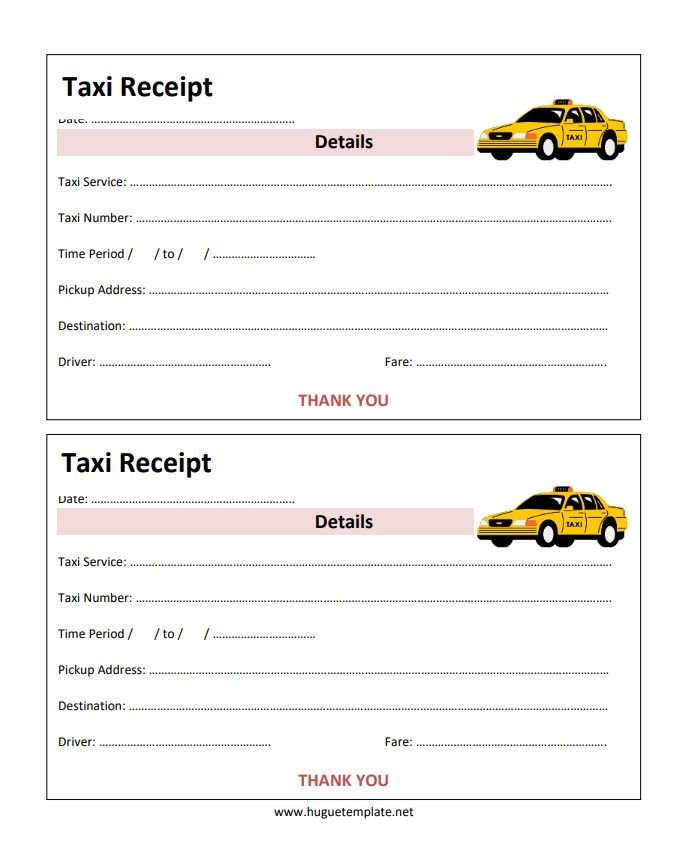 Customizable taxi receipt template for taxi companies or independent drivers