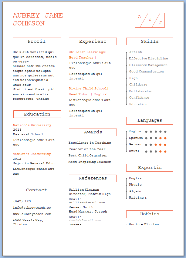 Teacher Resume Template