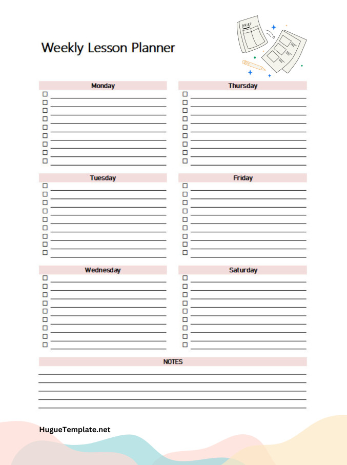 Free Printable Blank Weekly Lesson Planner Template