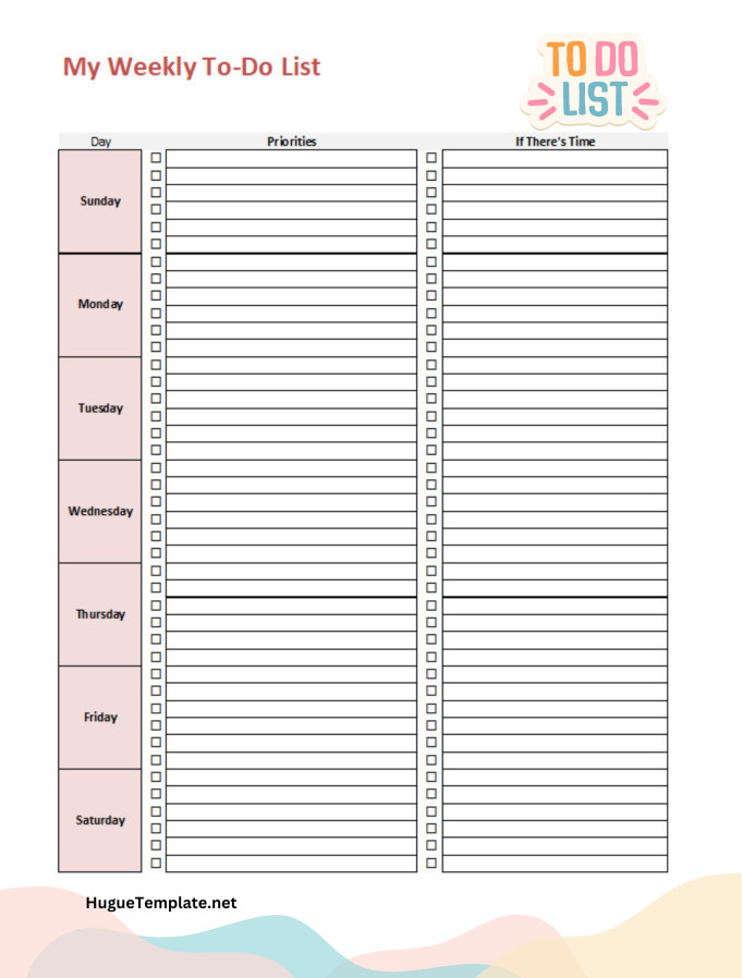 Free Printable Blank Weekly To-Do List Template