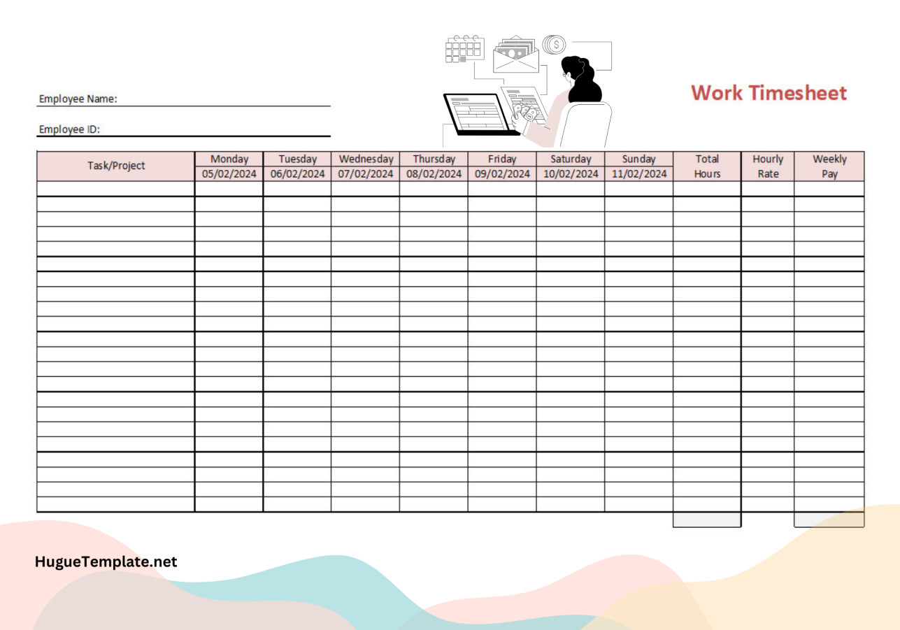 Sample Printable Blank Work Timesheet Template Excel Format.