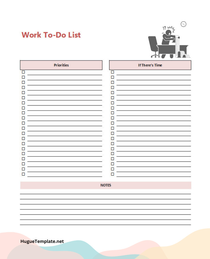 Sample Free Printable Blank Work To-Do List Template in Excel and PDF Format.