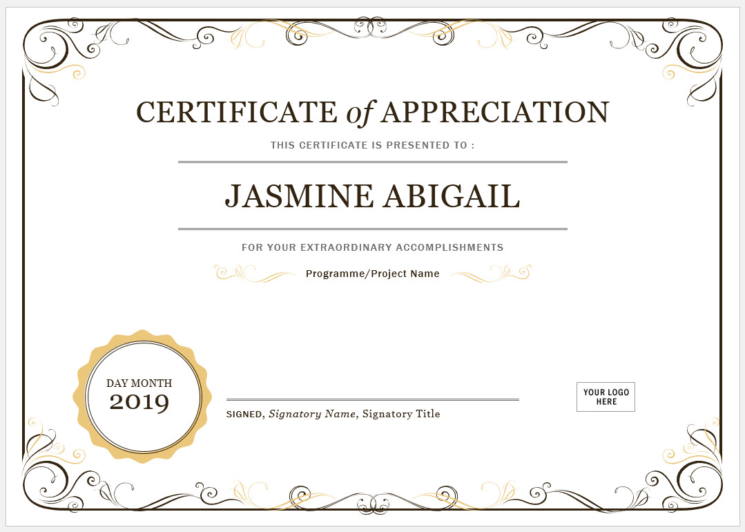 certificate of appreciation template