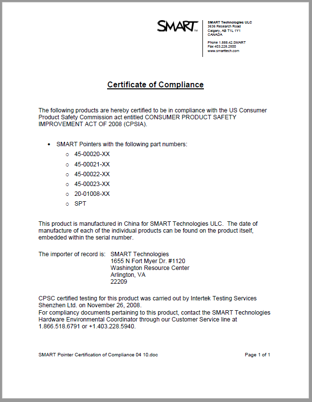 certificate of compliance template