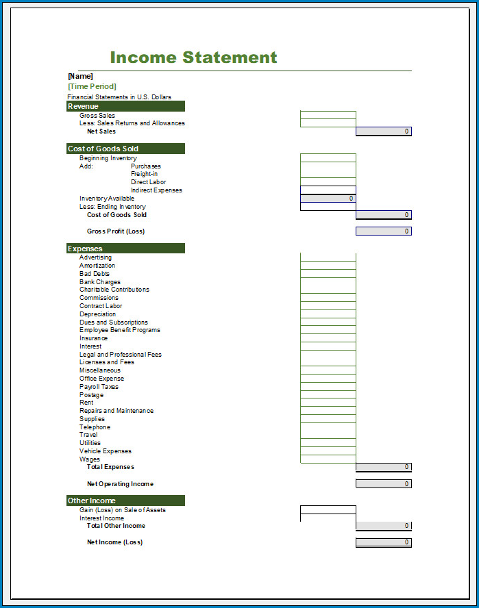 income statement template